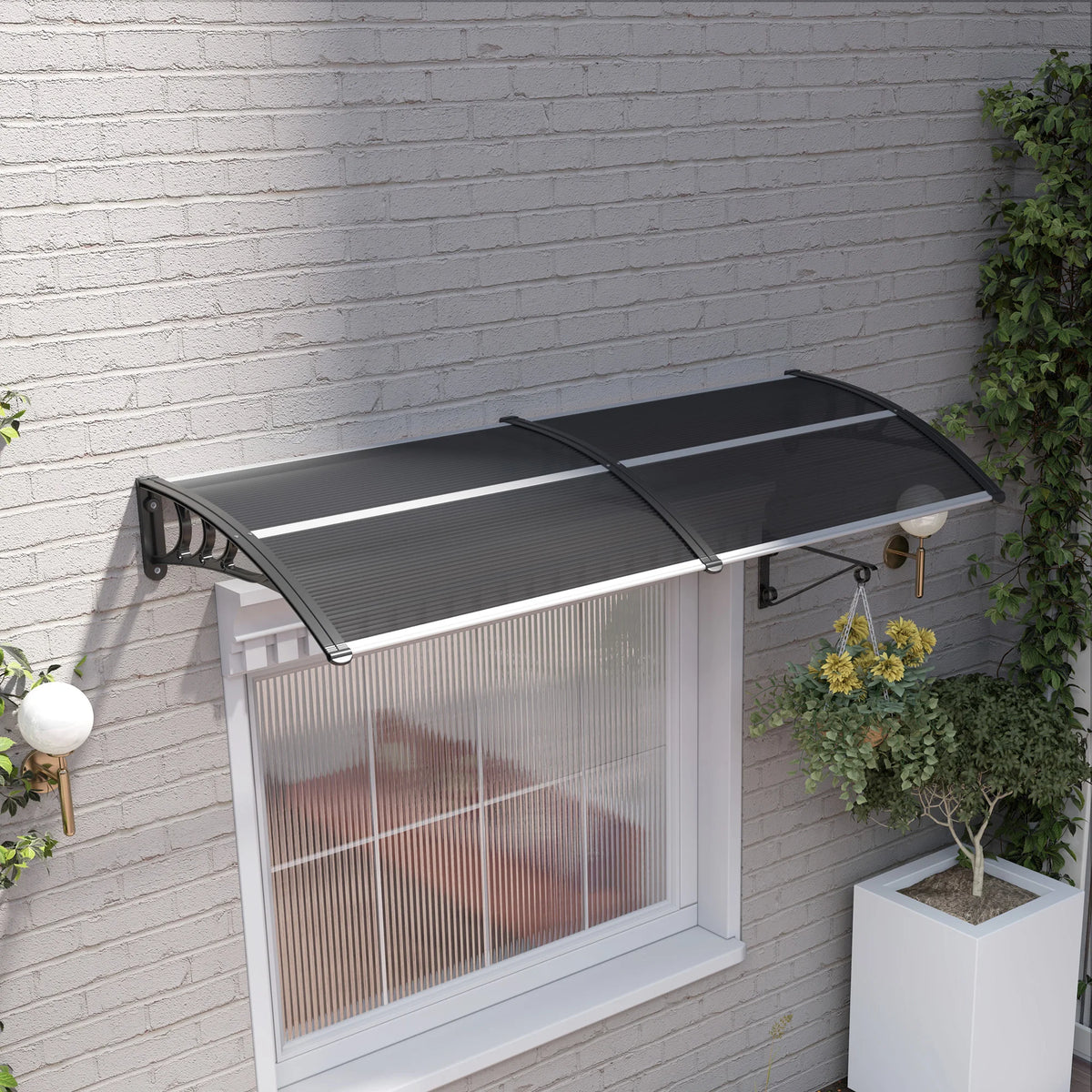 Door Canopy Awning 196 x 75cm, Polycarbonate Rain Shelter for Doors and Windows