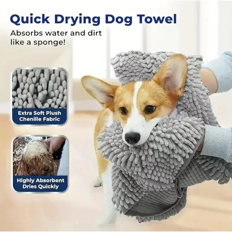 Super Absorbent Pet Bath Towel Quick Dry Chenille Microfibre Drying Cloth for Dogs and Cats 53x22cm
