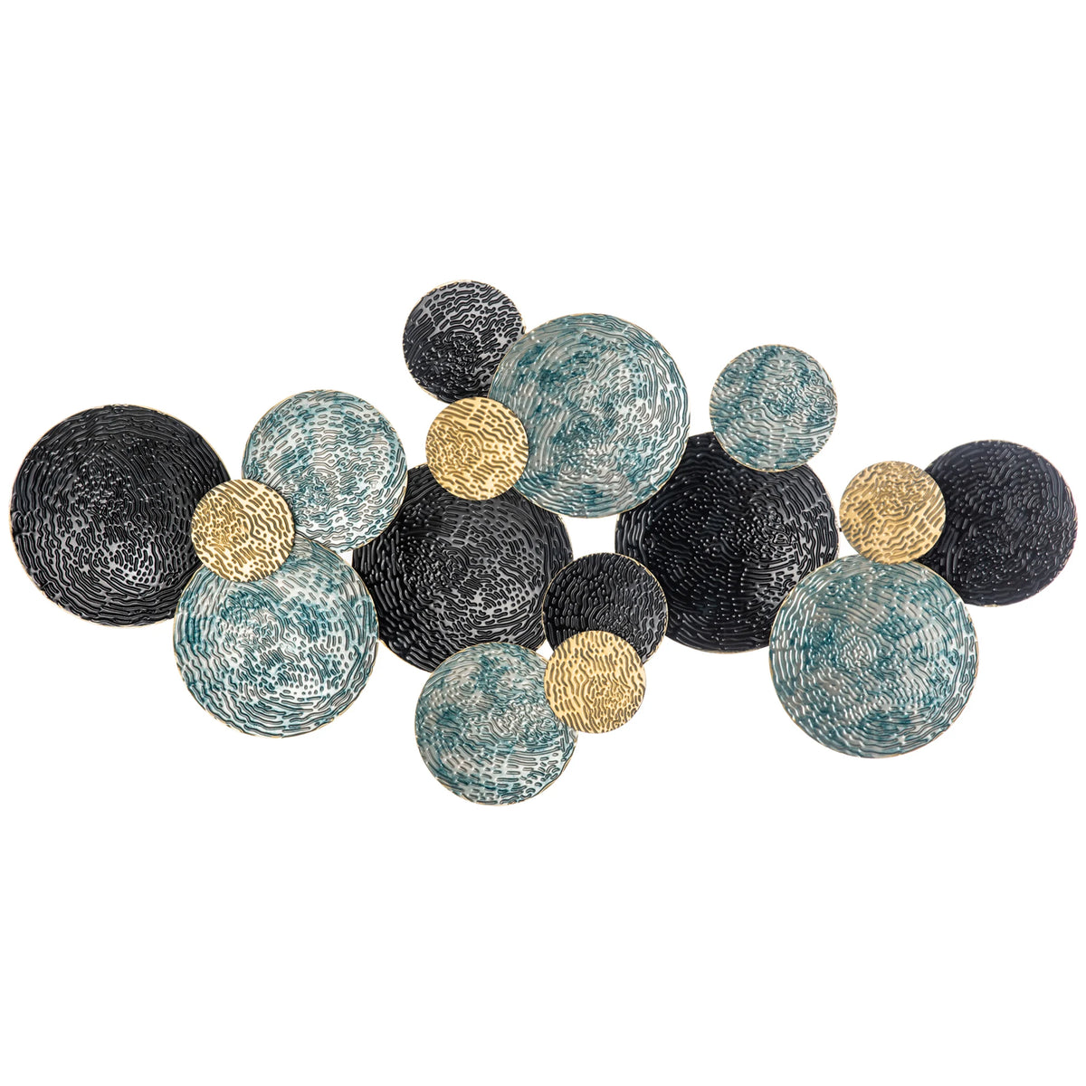 3D Metal Circle Wall Art, 133 x 66cm, Blue, Gold and Black