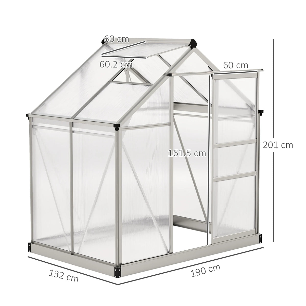 6 x 4ft Polycarbonate Greenhouse, Large Walk-In Green House with Slide Door and Window, Garden Plants Grow House