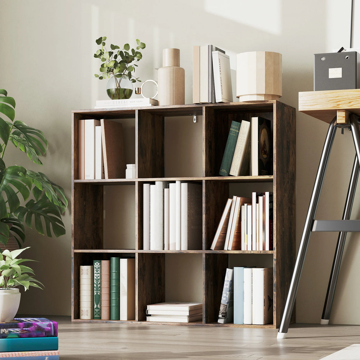9 Cube Storage Unit, Bookcase & Display Shelves, Rustic Brown