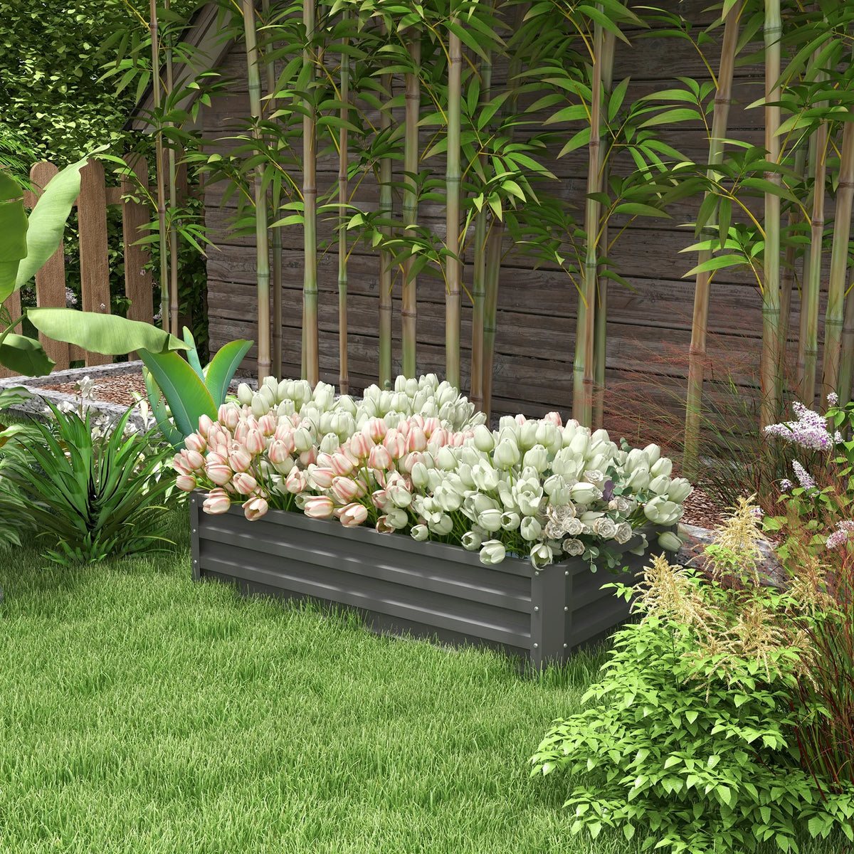 Raised Garden Bed Steel Planter with 30.5cm High Panels Open Bottom Powder Coated Light Grey