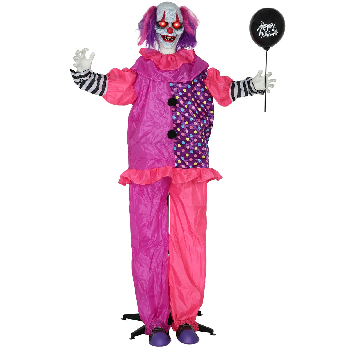 Pink and purple Halloween clown prop 175cm holding a balloon