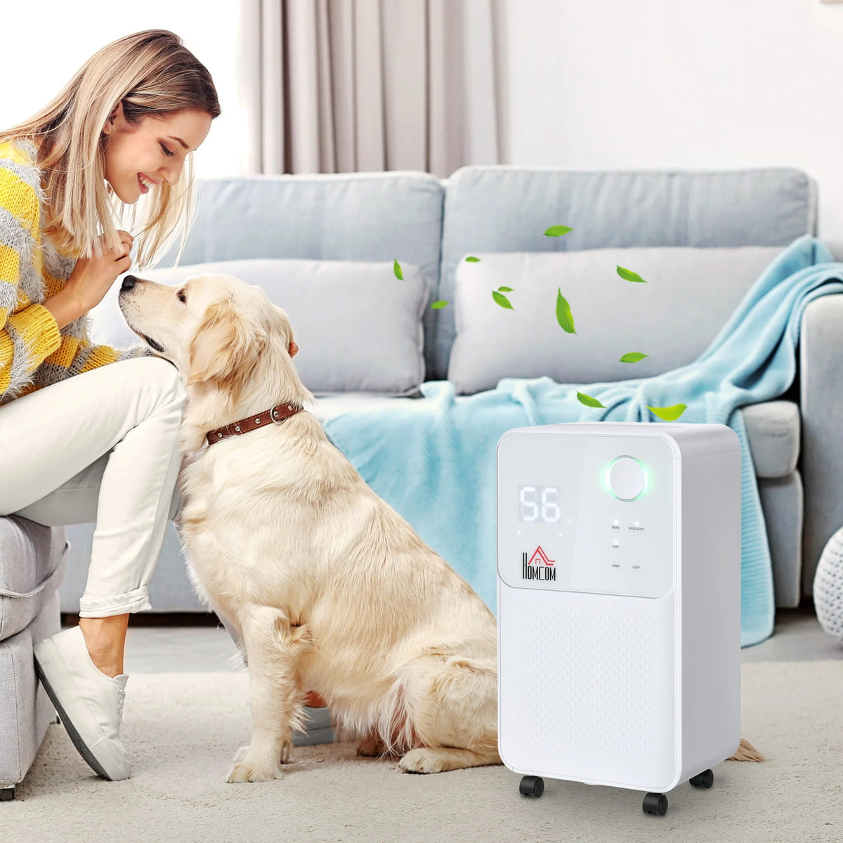 12L/Day Portable Dehumidifier with 2L Tank, Quiet 38dB Operation, White