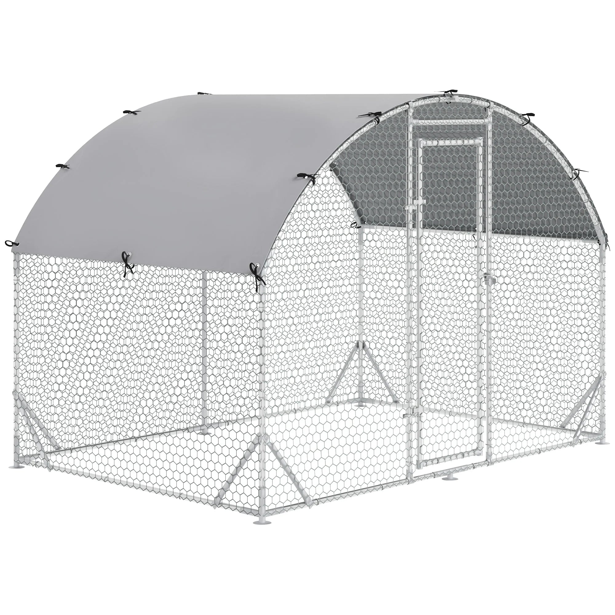 Walk-In Galvanised Chicken Run with Water-Resistant Cover Lockable Door and Hexagonal Mesh for 12-18 Chickens