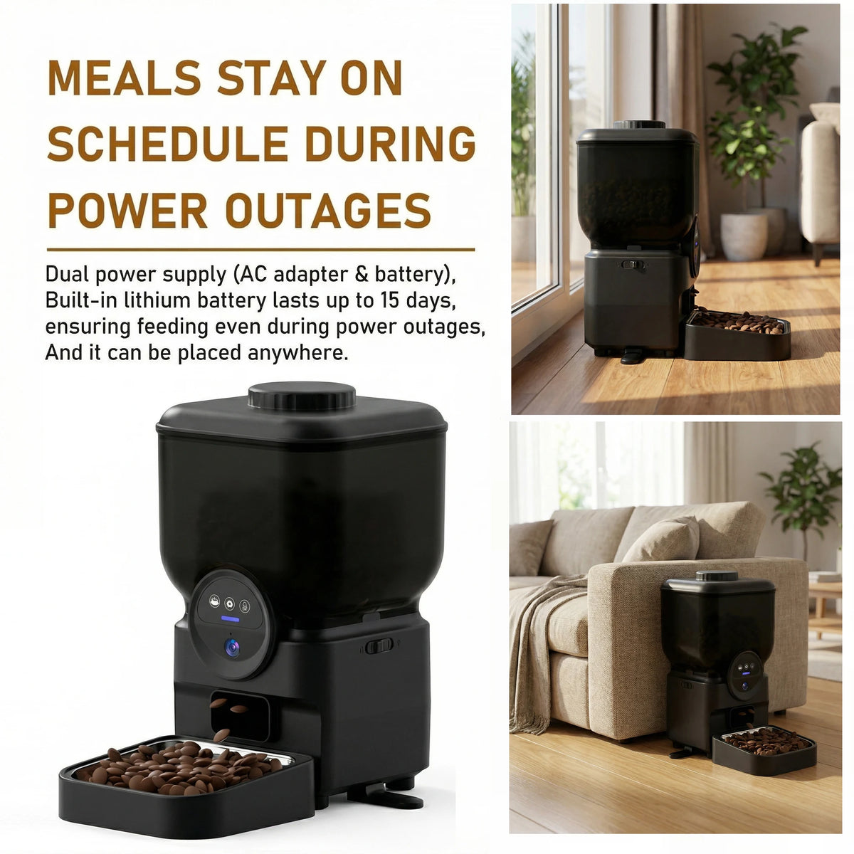 6.5L Automatic Cat Feeder with Camera WiFi App Control Rechargeable Battery Stainless Steel Bowl
