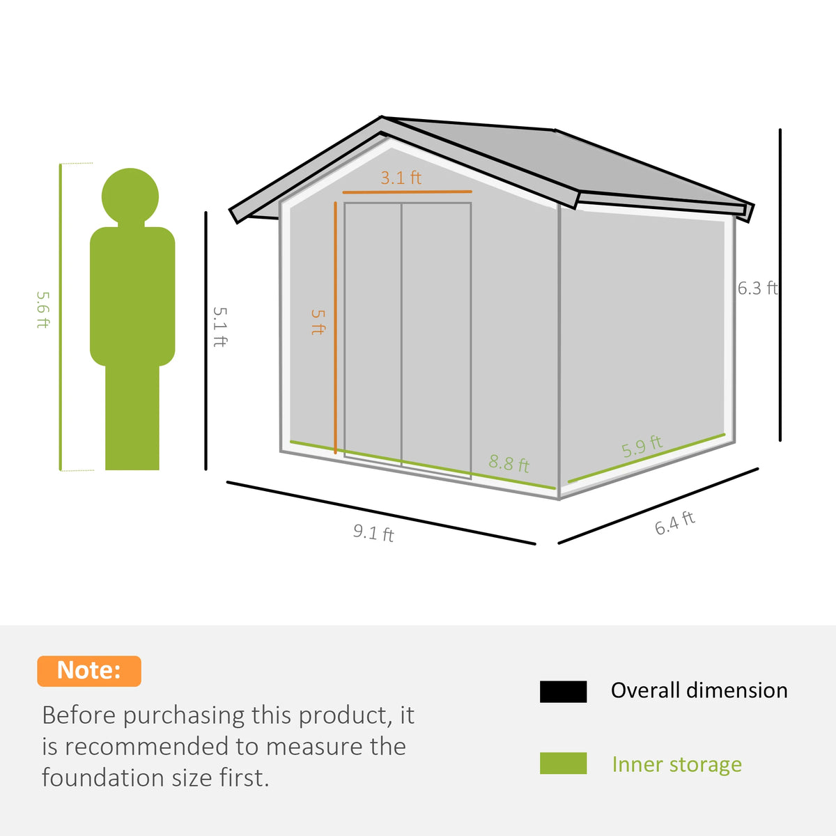 9 X 6ft Garden Shed Storage with Sliding Doors, Metal Tool House, Light Brown