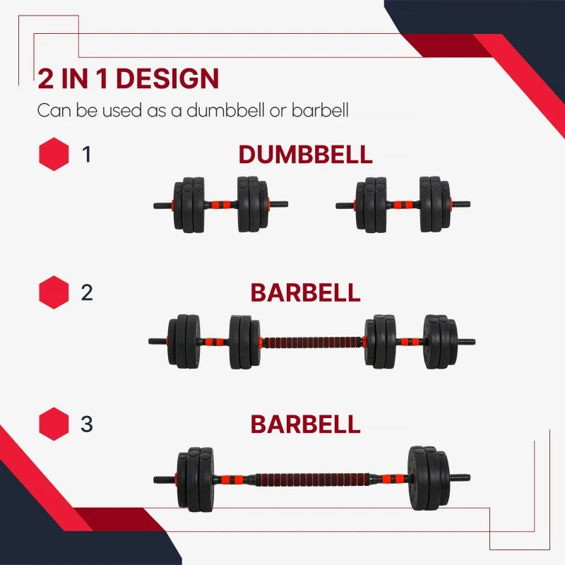 25kg 2 in 1 Adjustable Dumbbells Barbell Weight Set Black for Body Fitness Home Office Gym
