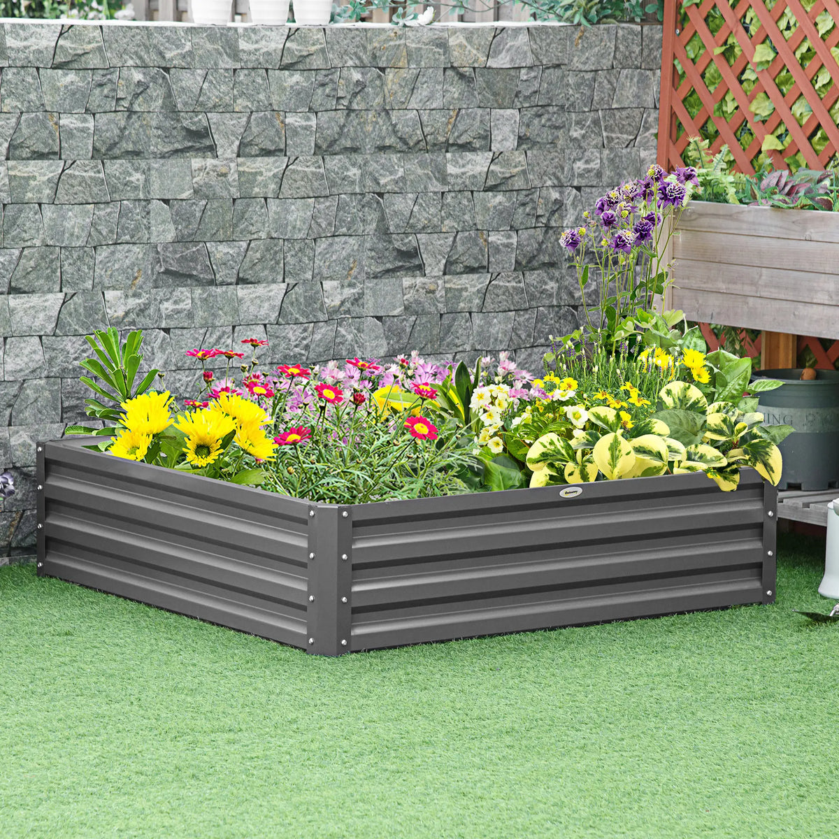 Raised Garden Planter Kit, Galvanised Steel, Light Grey