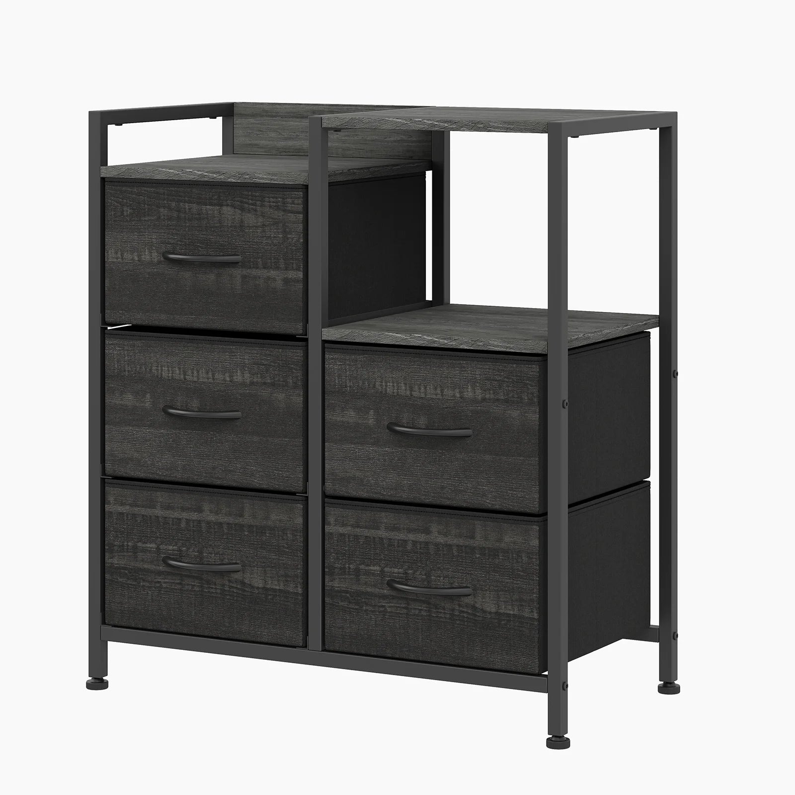 5 Drawer Fabric Storage Cabinet with Open Shelves Metal Frame Wheels for Bedroom Office Hallway Living Room