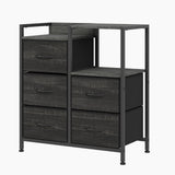 5 Drawer Fabric Storage Cabinet with Open Shelves Metal Frame Wheels for Bedroom Office Hallway Living Room