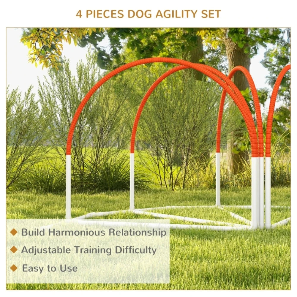 Dog Agility Equipment Set 4 PCS Weave Poles Orange with Oxford Carry Bag for Dog Training