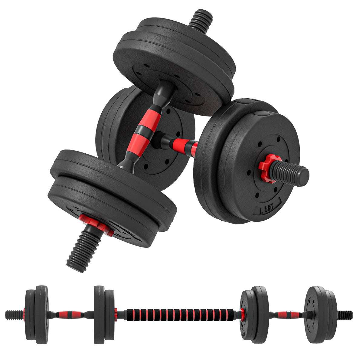 15kg 2-in-1 Adjustable Dumbbell and Barbell Weight Set