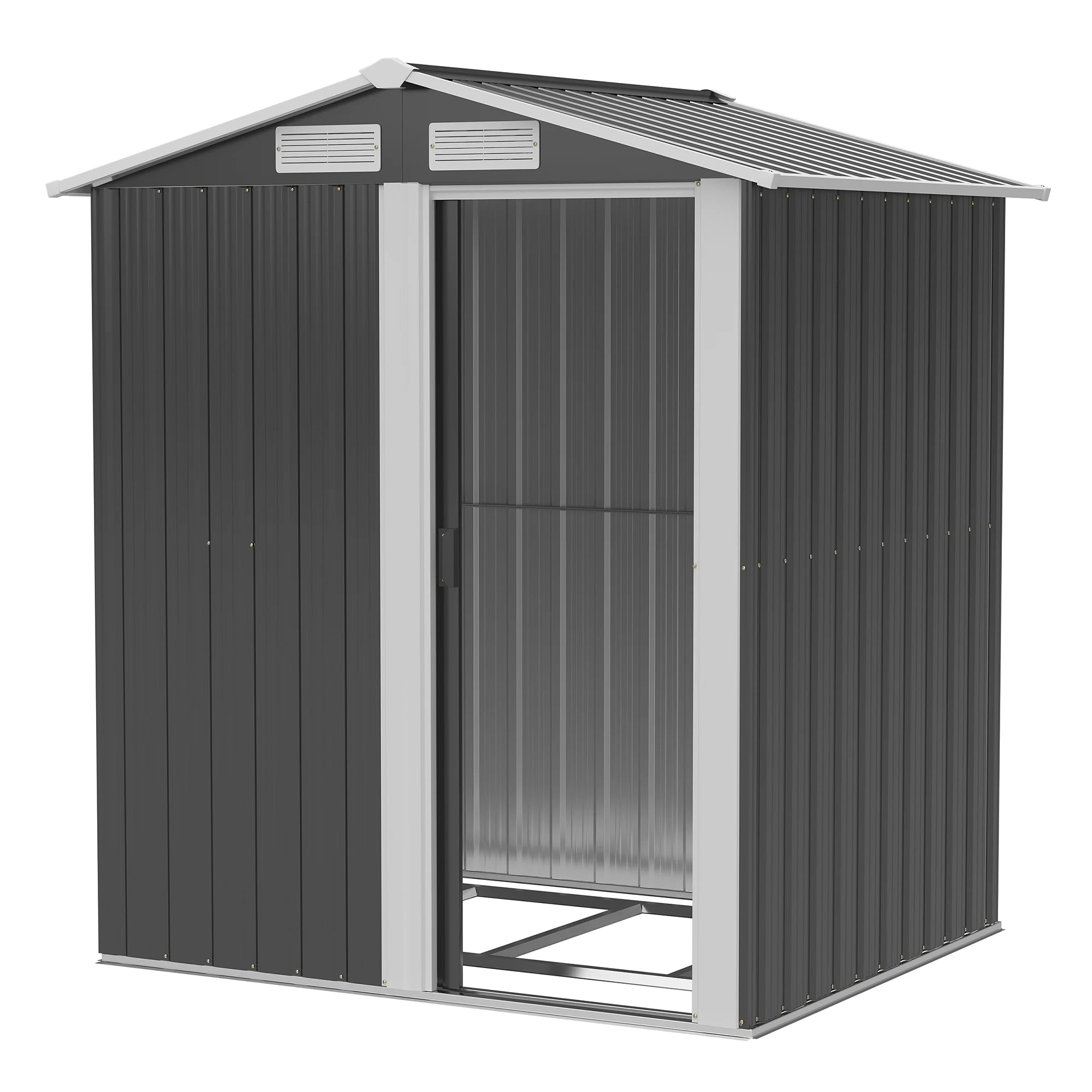 5 x 4.3ft Galvanised Steel Garden Storage Shed with Sliding Door, Foundation Kit and Ventilation