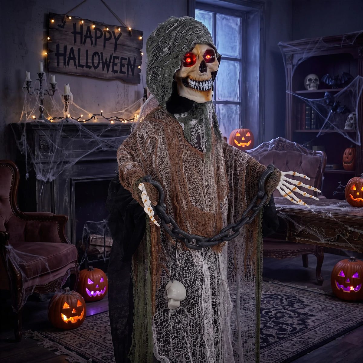 170cm Animated Chained Grim Reaper Halloween Prop