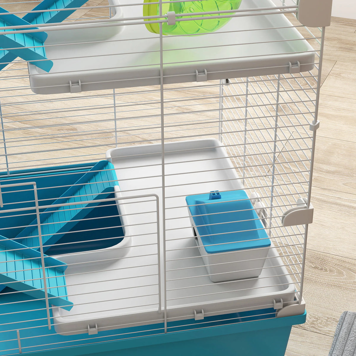 6 Tier Twin Tower Hamster Cage 58x36x81cm with Tube System 13cm Deep Base and 0.9cm Bar Spacing Light Blue
