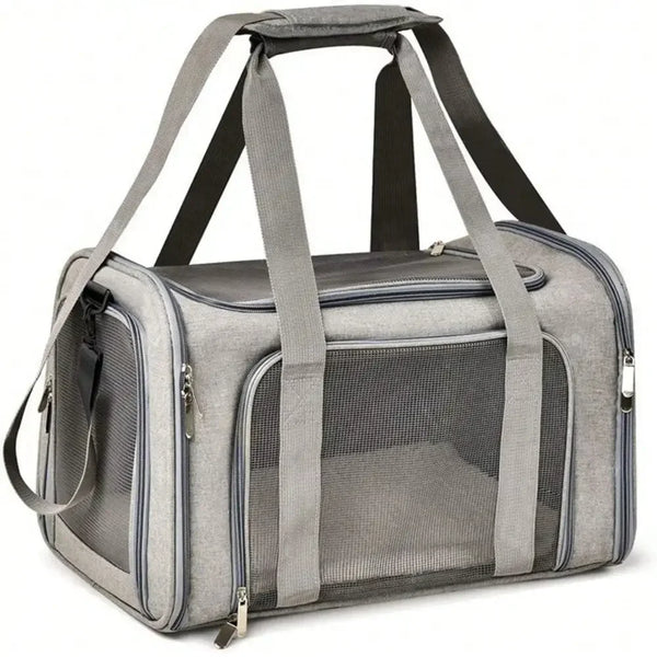 Soft Sided Pet Carrier Bag Foldable Cat and Small Dog Travel Carrier with Shoulder Strap Grey