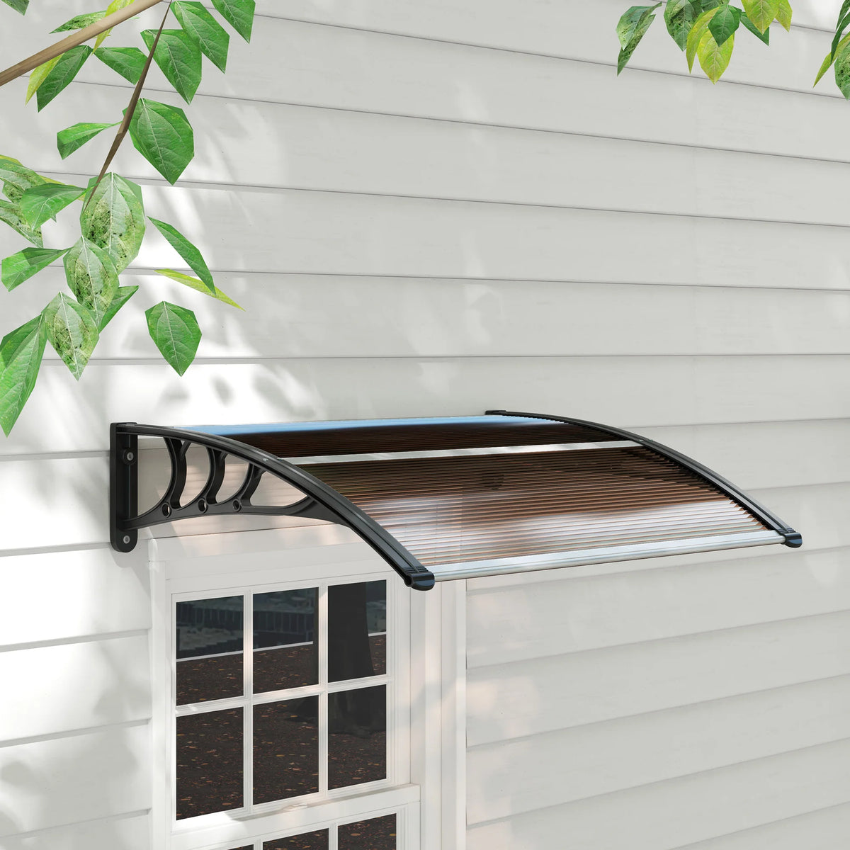 Outdoor Window Door Canopy with Awning, Porch UV Water Cover, Brown