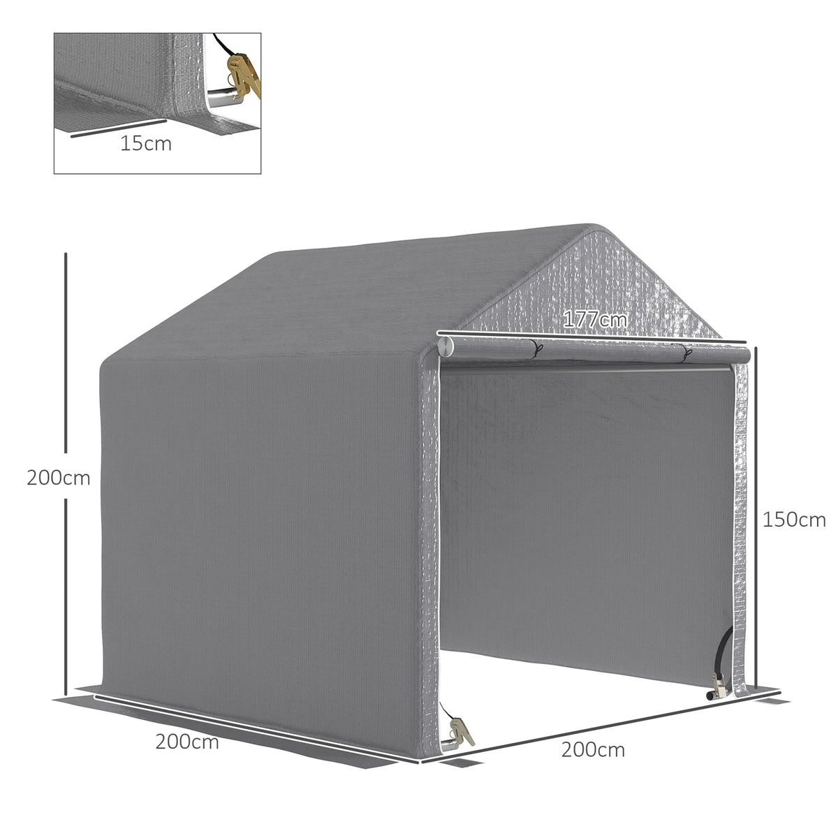6.5' X 6.5' X 6.5' Garden Garage Storage Tent Steel Frame Waterproof, Gray