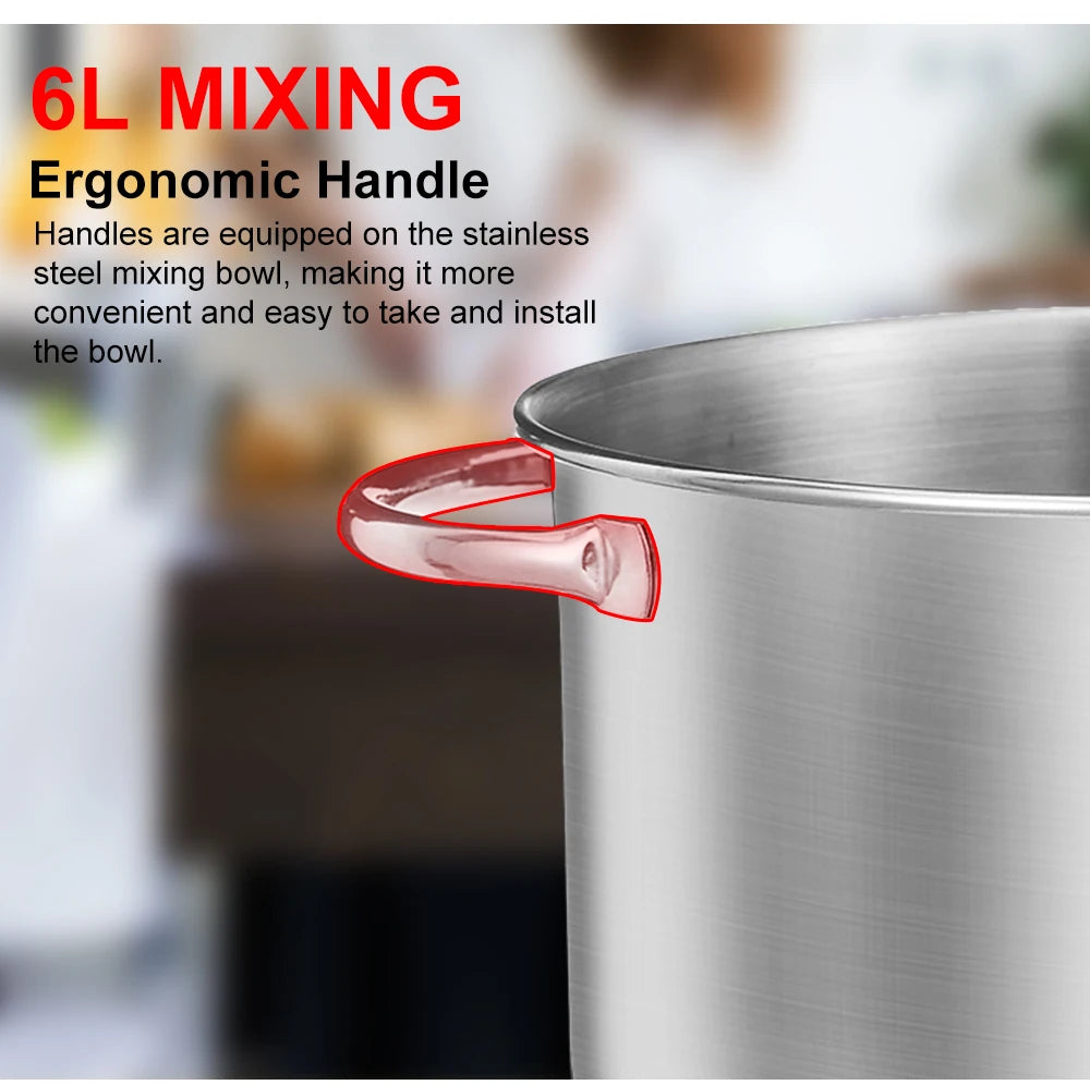 1200W Stand Mixer 6L Kitchen Food Mixer with Dough Hook Whisk 6 Speed Baking Machine