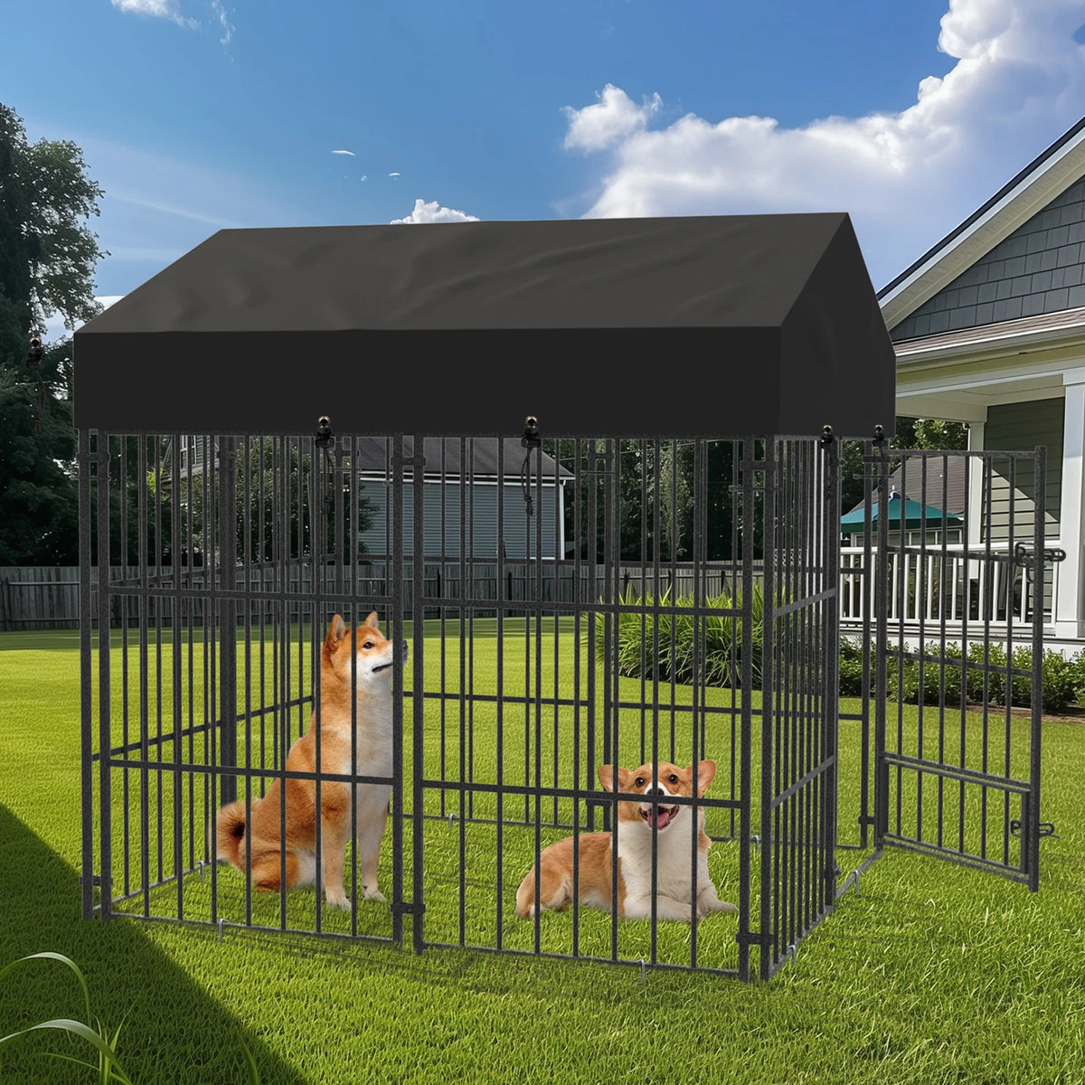 BORWART Heavy Duty Large Dog Kennel Playpen with Roof Cover XS S L Sizes Metal Cage Outdoor Indoor