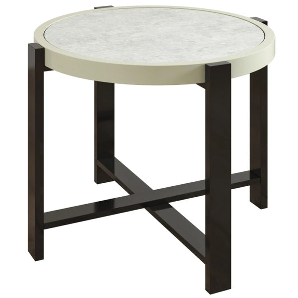 60cm Round Garden Side Table with Faux Marble Glass Top