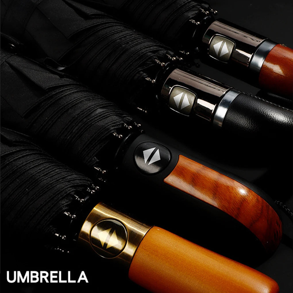 Automatic Folding Travel Umbrella, Windproof Compact Rain Umbrella, Black