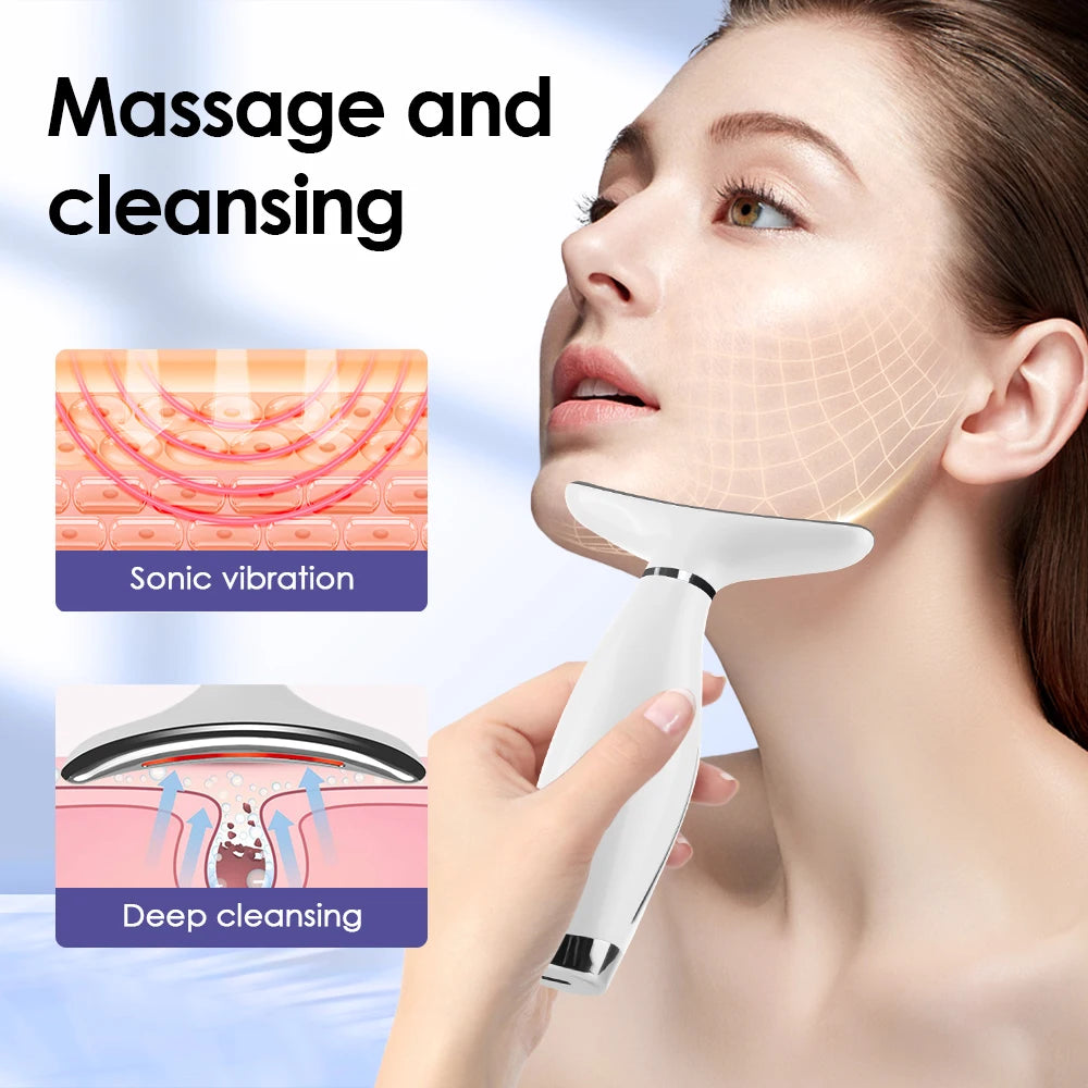 LED Neck Face Massager 7 Color Light Therapy Skin Tightening Device