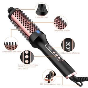 ​Heated Styling Brush 3-In-1 Ionic Hair Curler/Straightener with Anti-Scald Electric Curl Wand Curling Iron Hair Styling Tools