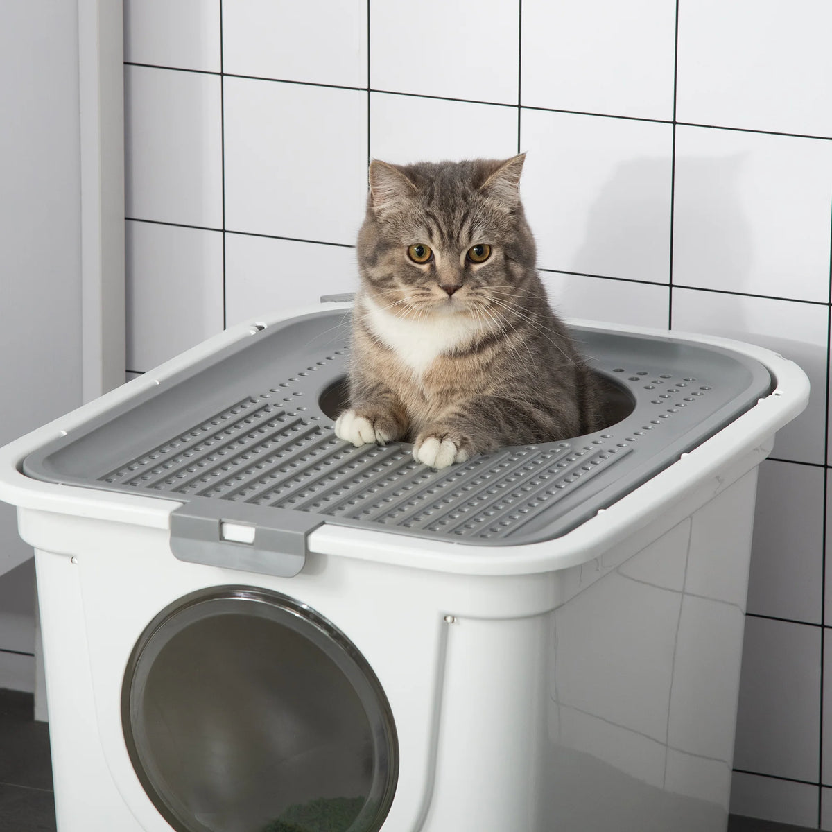 Enclosed Cat Litter Tray with Front Entrance, Top Exit and Scoop