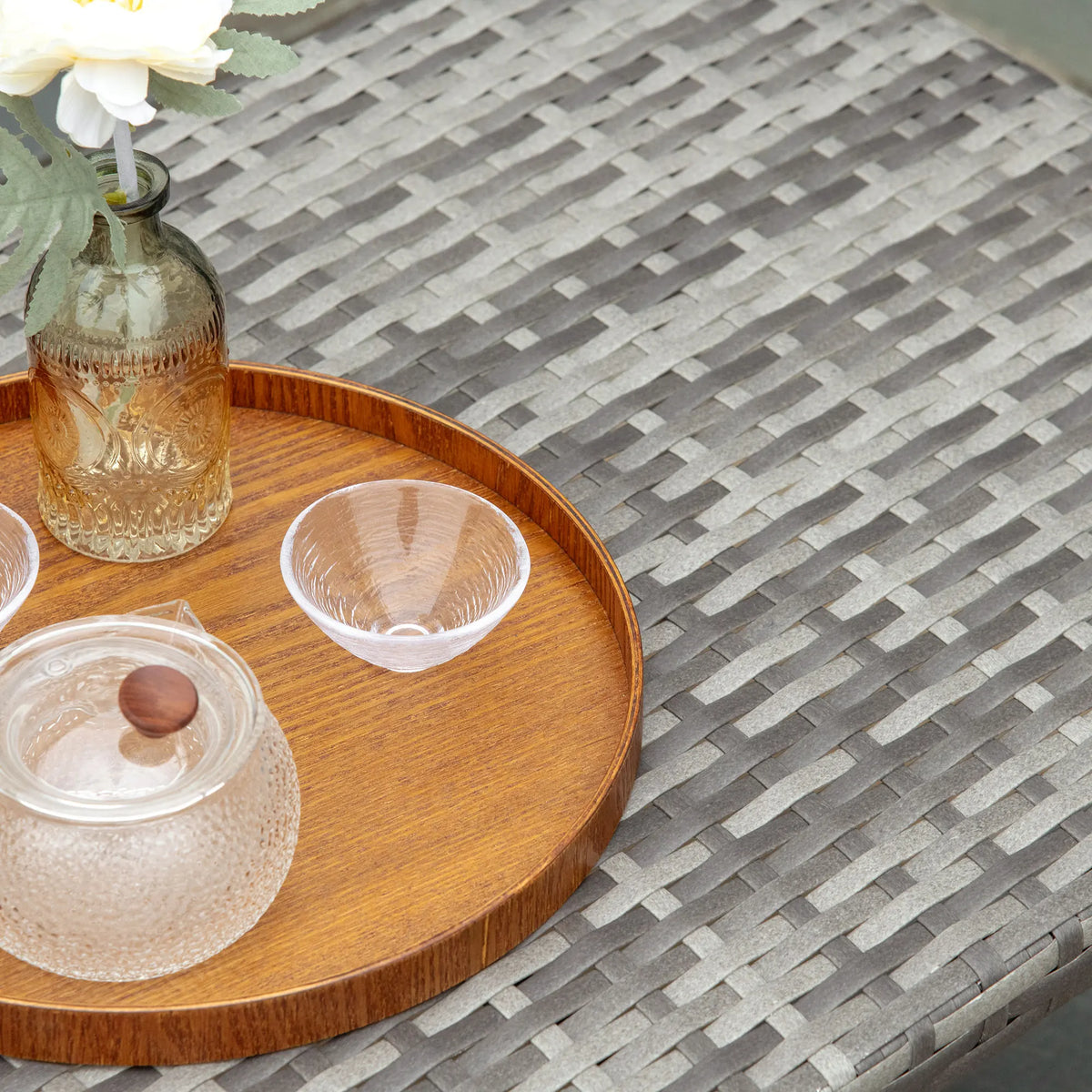 Rattan Coffee Table, All-Weather Wicker Patio Table for Garden, Balcony and Backyard, Grey