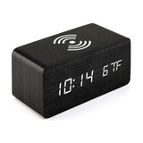 Niditon Wooden LED Alarm Clock with Wireless Charging | Temperature, Date & 3 Alarms