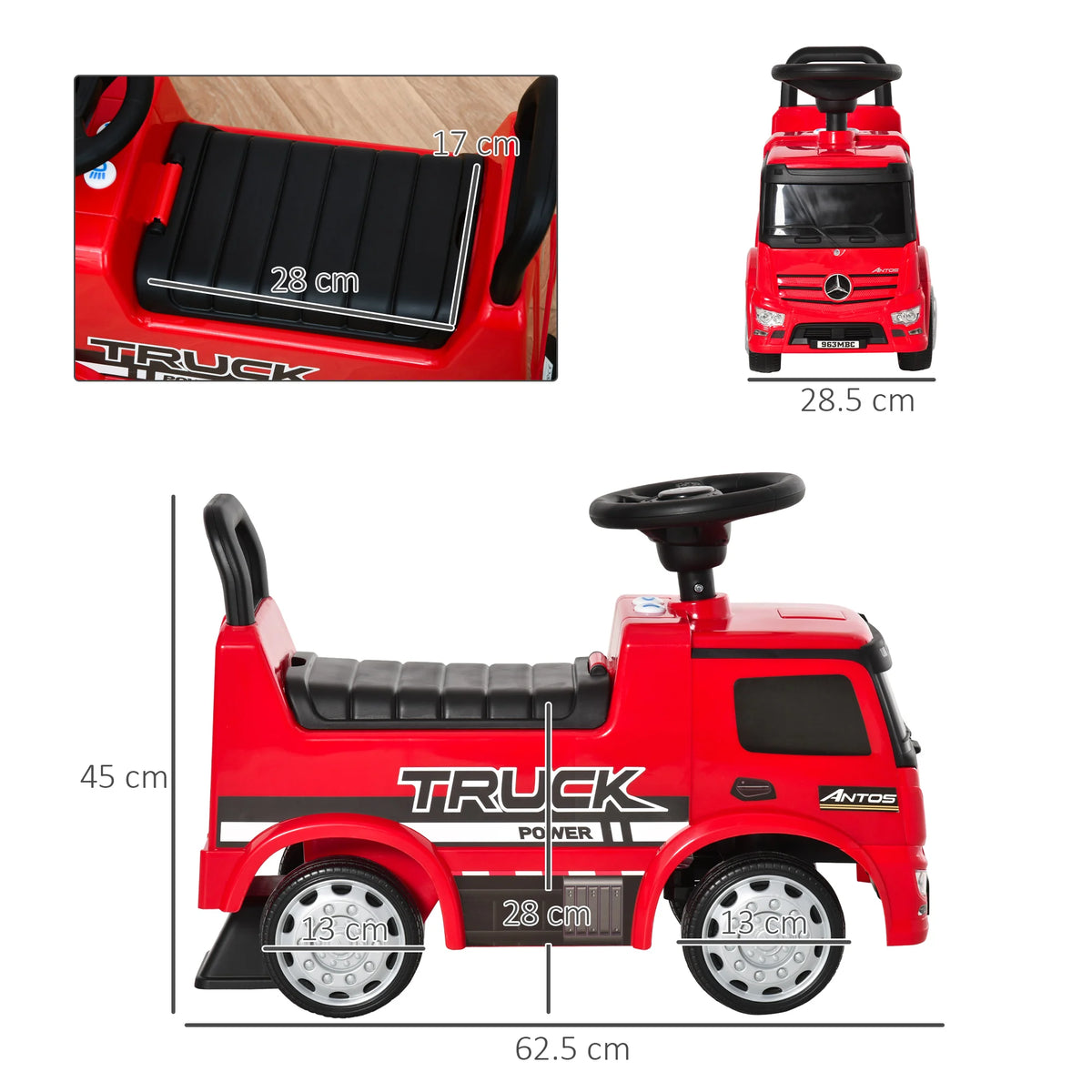 3-in-1 Ride On Car for Kids, Mercedes Truck Design with Storage, 12-36 Months