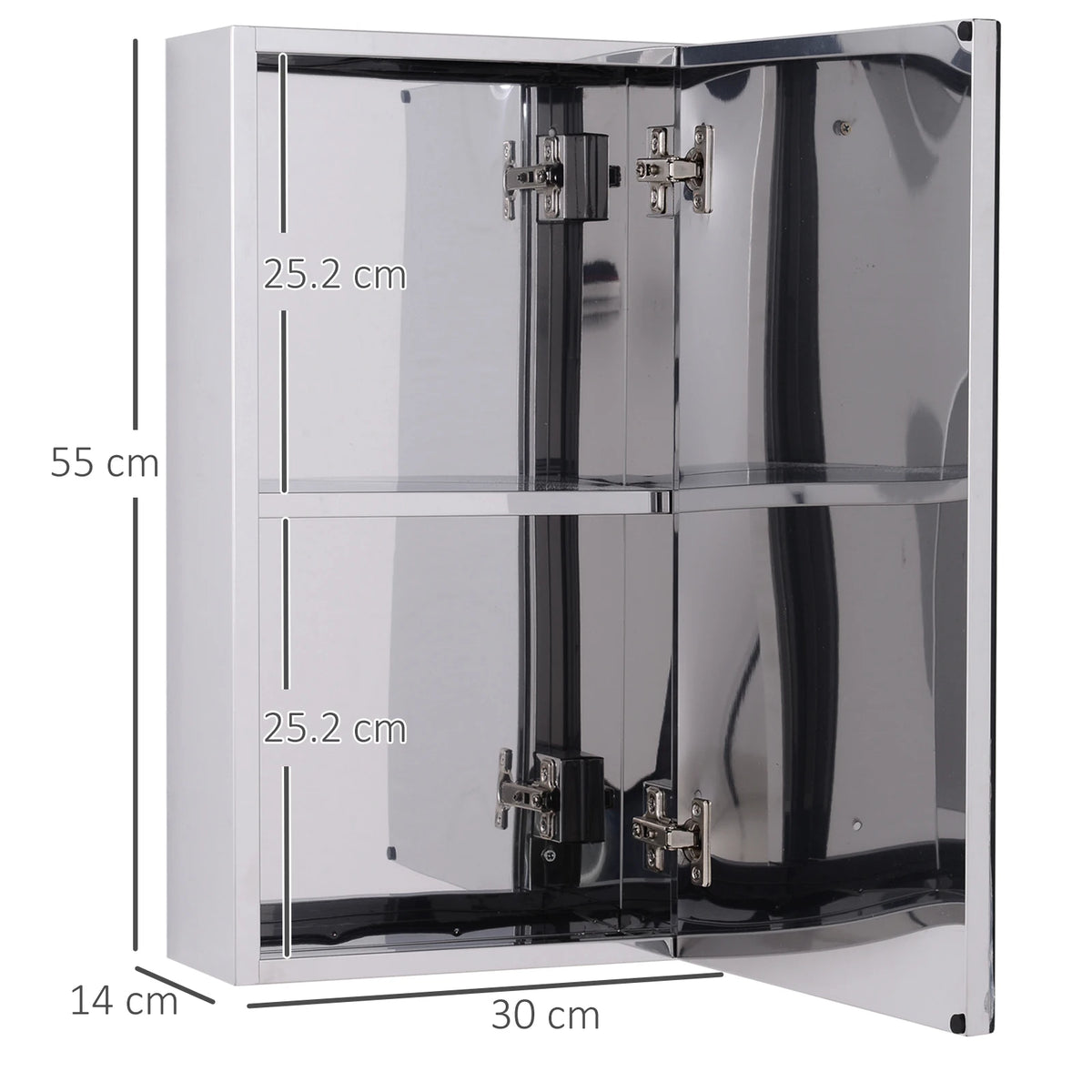 Wall Mounted Bathroom Mirror Glass Storage Cabinet Stainless Steel