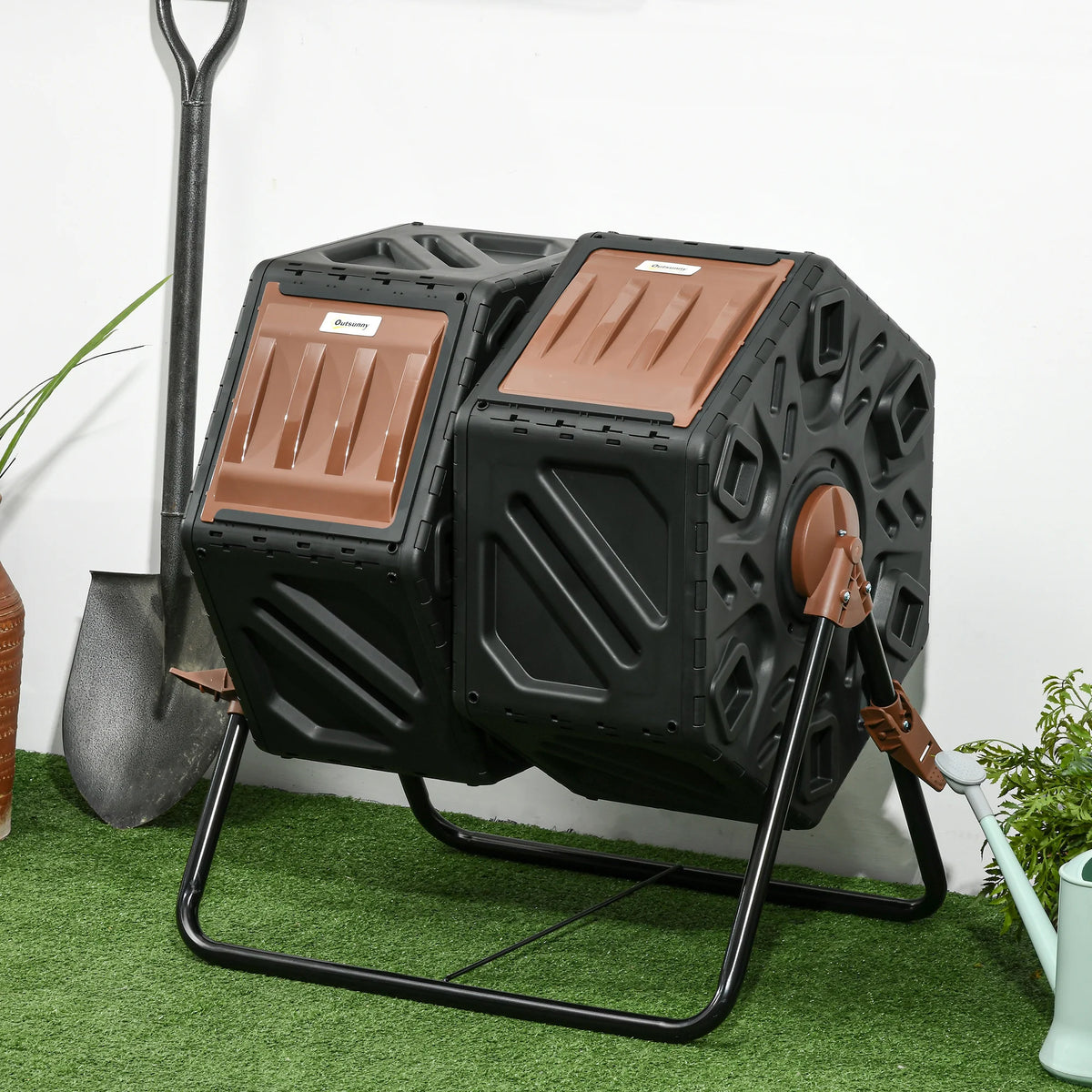 Dual Chamber Rotating Composter, 130L Compost Bin with Ventilation Openings