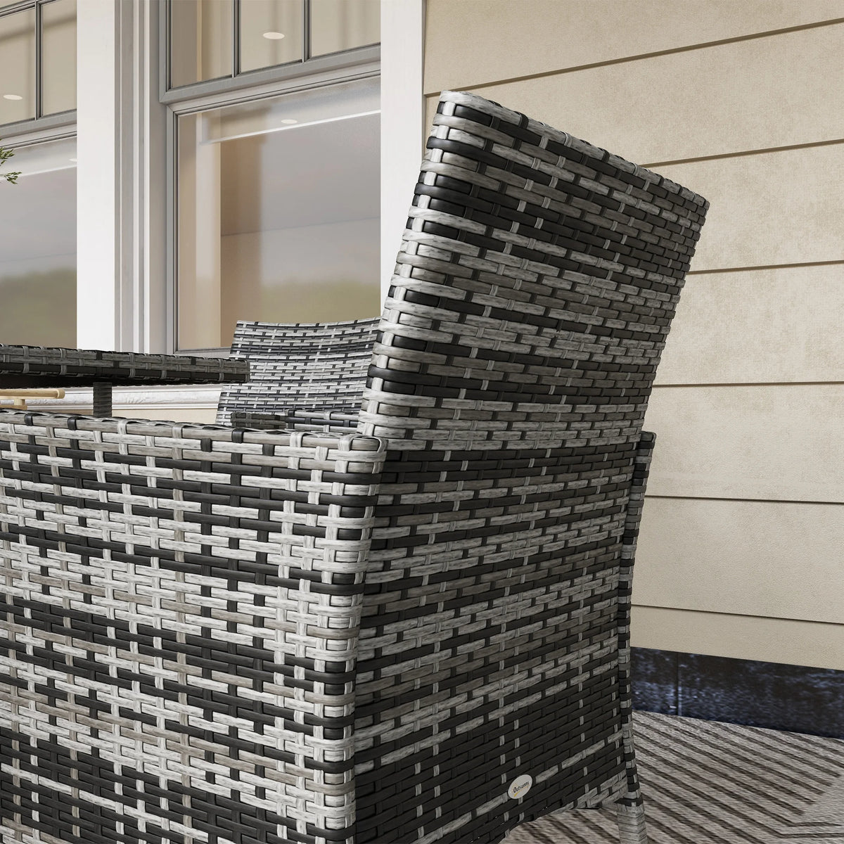 4 Seater Rattan Set with Cushions, PE Rattan Garden Furniture Set, Glass Top Table, Outdoor Table and Chairs