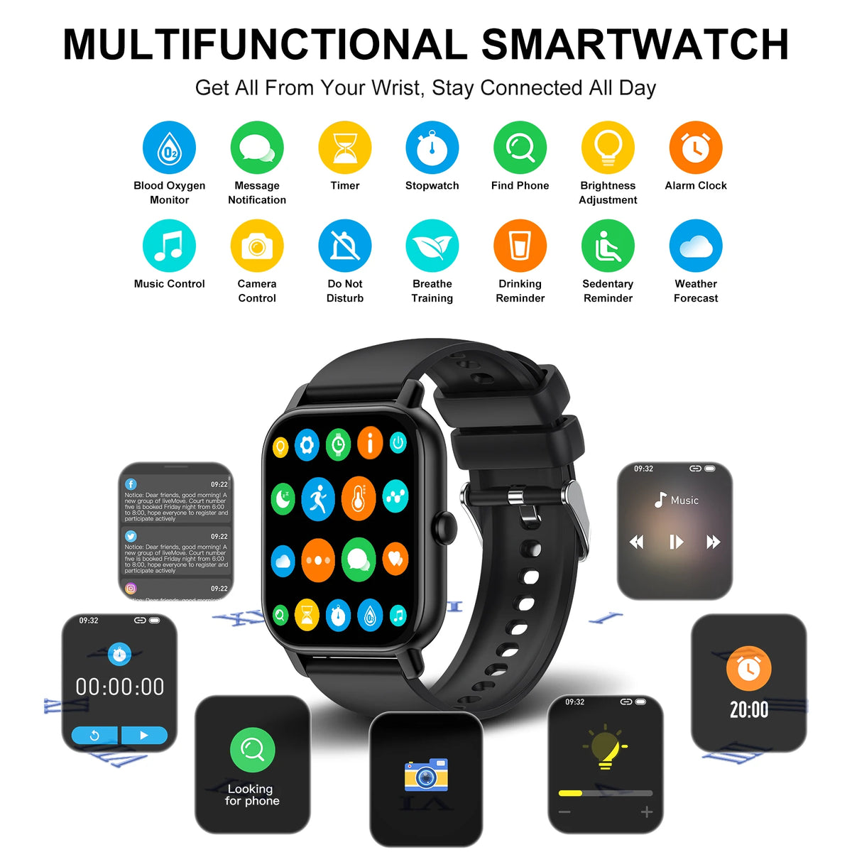 Ultra Thin Smartwatch with Bluetooth Calling, 1.85" Display, 110+ Sports Modes, IP68 Waterproof Fitness Tracker