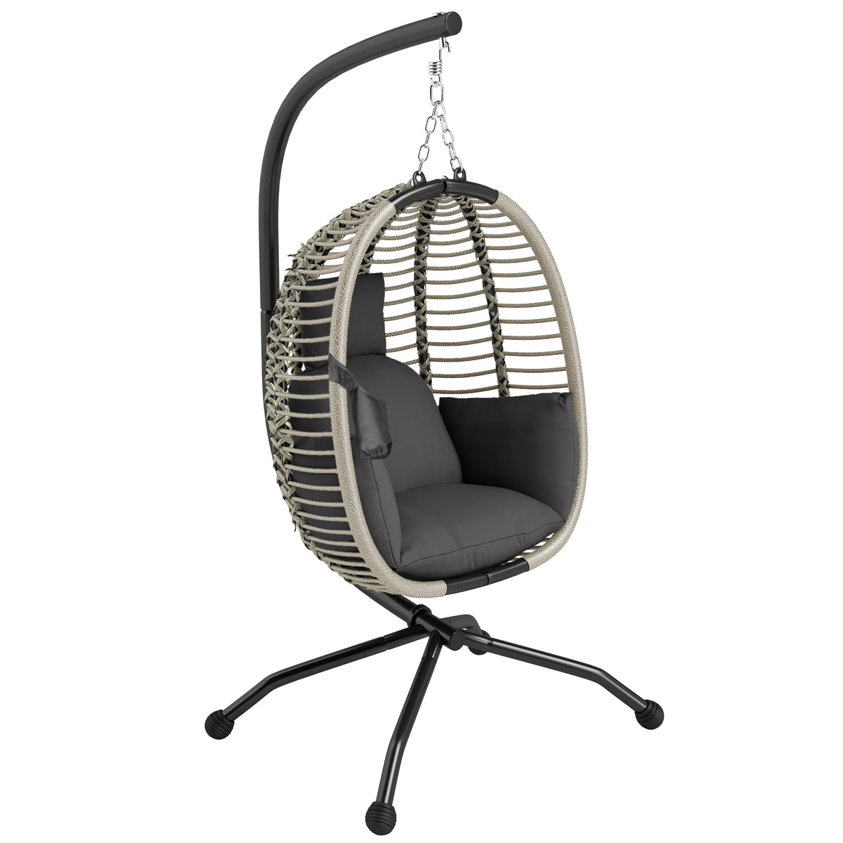 Hanging Egg Chair with Stand 110x100x188cm 20cm Cushion Cup Holders Foldable Basket Steel Dark Grey