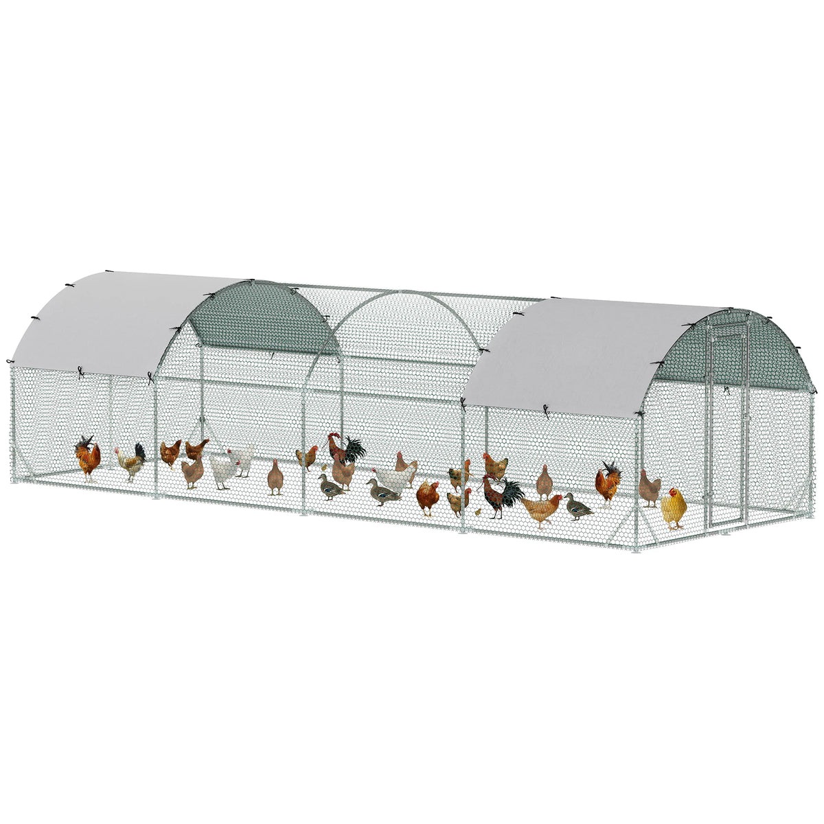 Walk In Chicken Run 7.6x2.8x2m Galvanised Steel Coop with Canopy Hexagonal Mesh and Lockable Door