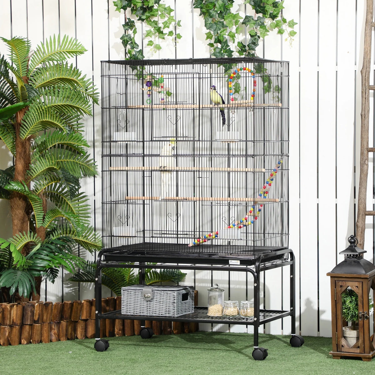 Flight Bird Cage with Stand 1cm Bar Spacing 3 Wooden Perches Toys Ladders 10 Doors and 4 Wheels