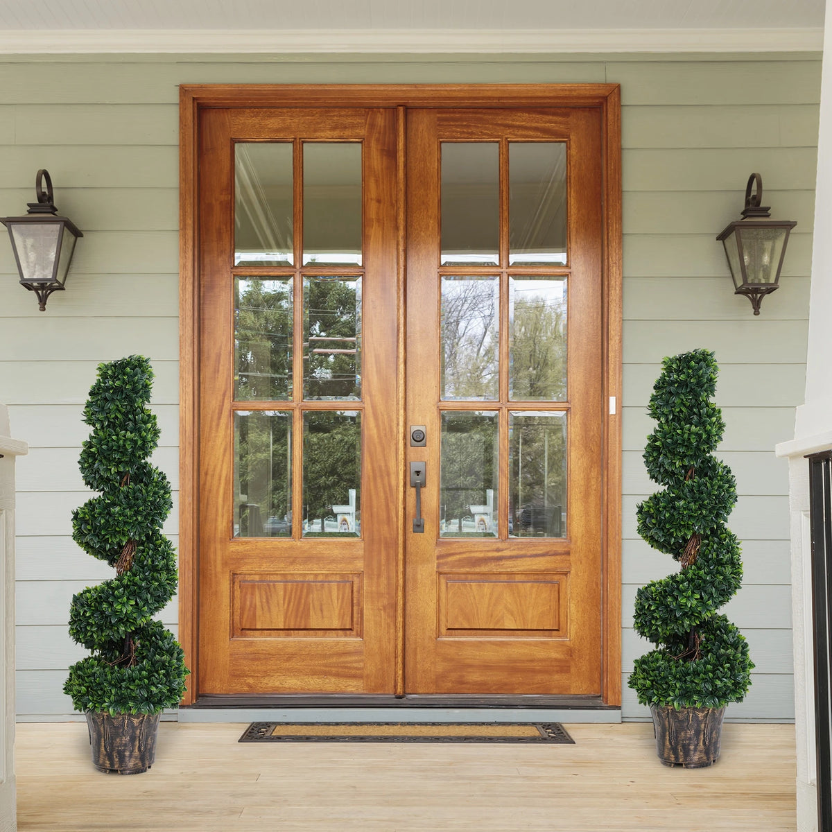 2 Pack Artificial Boxwood Spiral Tree Decorative Plant with Nursery Pot