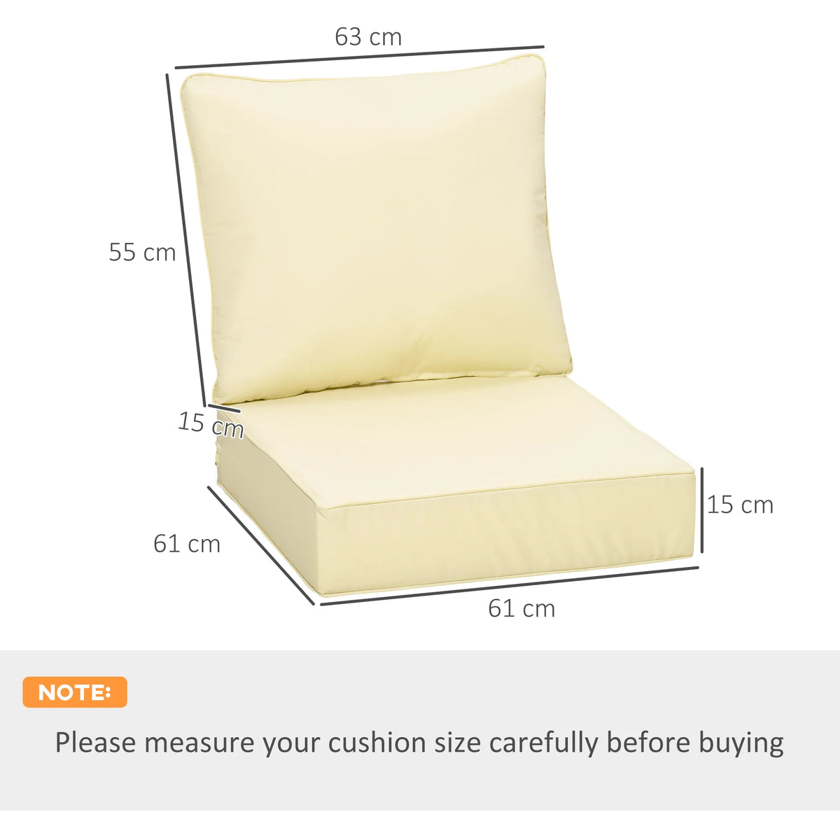 Outdoor Seat and Back Cushion Set, Deep Seating Chair Cushion, Beige