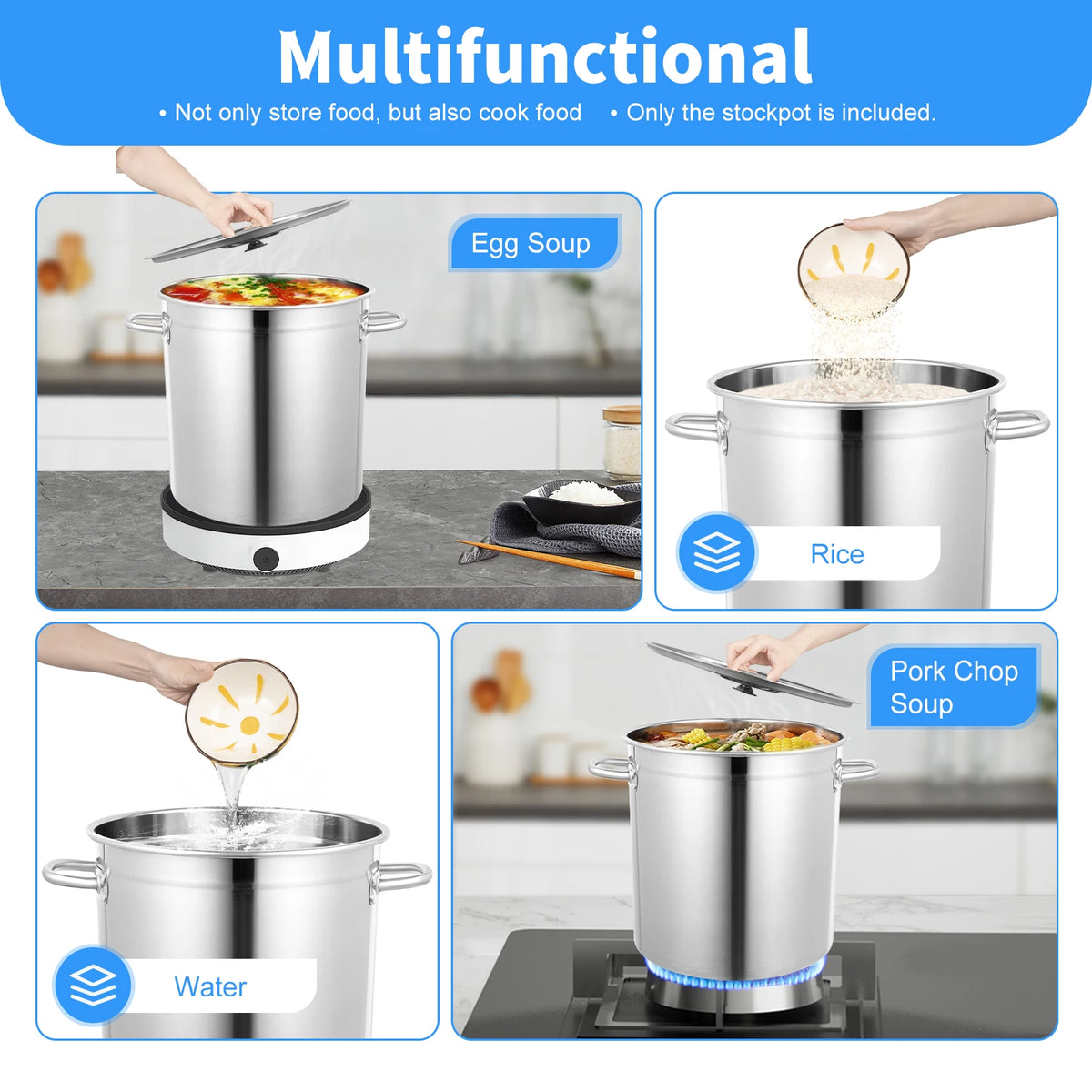 35L Stainless Steel Stockpot with Lid, Large Induction-Compatible Soup Pot