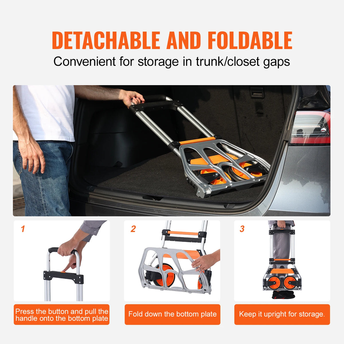Folding Hand Truck Aluminium Portable Dolly Cart Telescoping Handle Binding Rope for Moving Warehouse