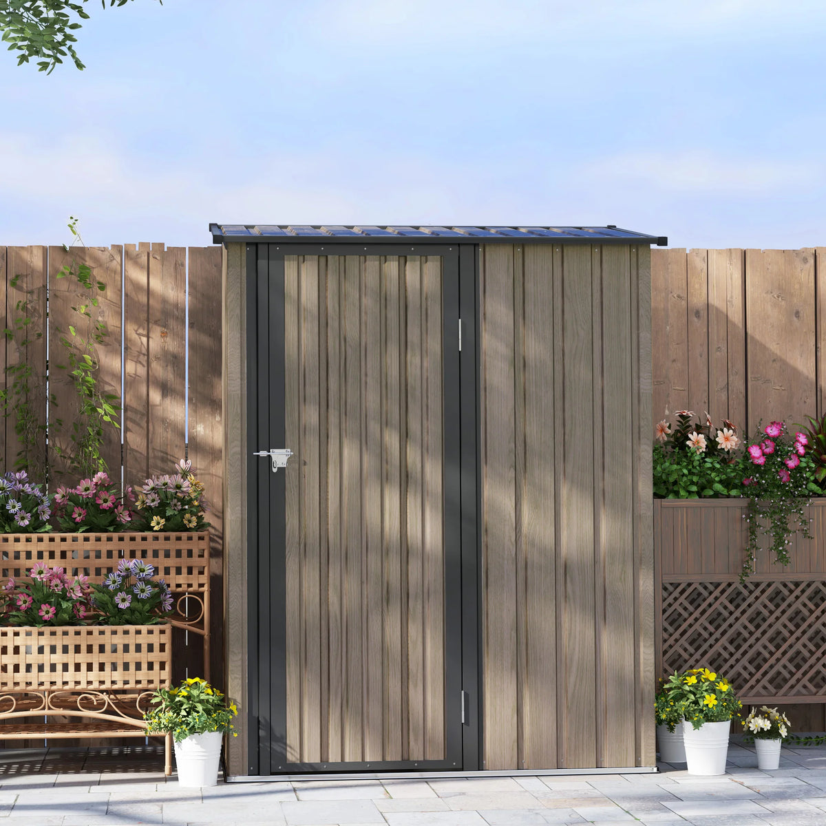 5ft x 3ft Metal Garden Storage Shed with Sloped Roof and Lockable Door, Light Grey