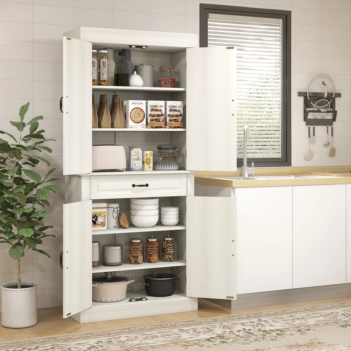 180cm Kitchen Pantry Storage Cabinet, Food Organiser Cupboard, White