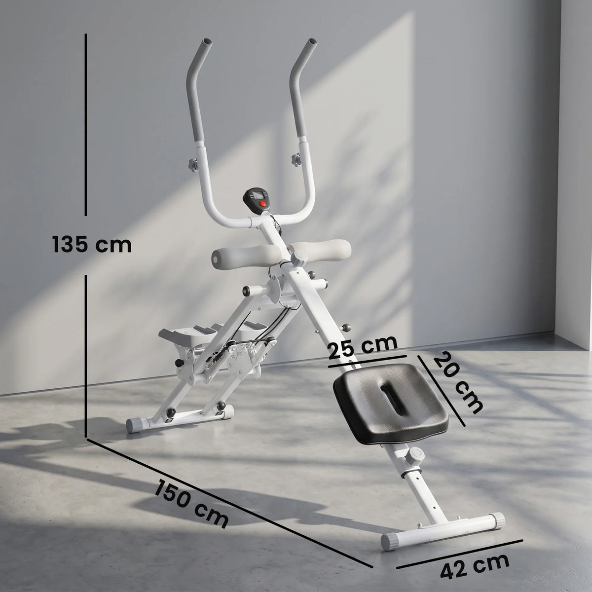 2-in-1 Ab Machine and Stair Stepper with LCD Monitor, Foldable, White
