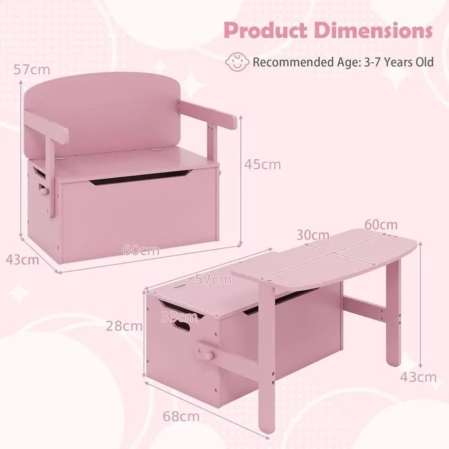 2 in 1 Toddler Table and Chair Set Convertible Storage Bench Toy Box