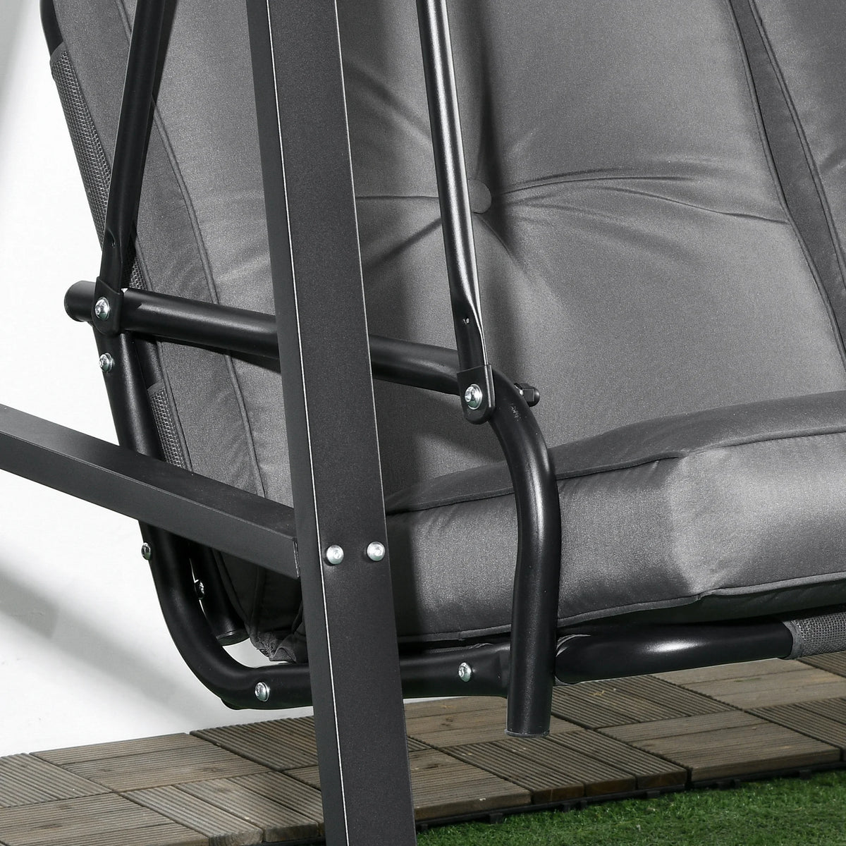 2 Seater Garden Swing Seat with Adjustable Canopy and Cushions, Dark Grey