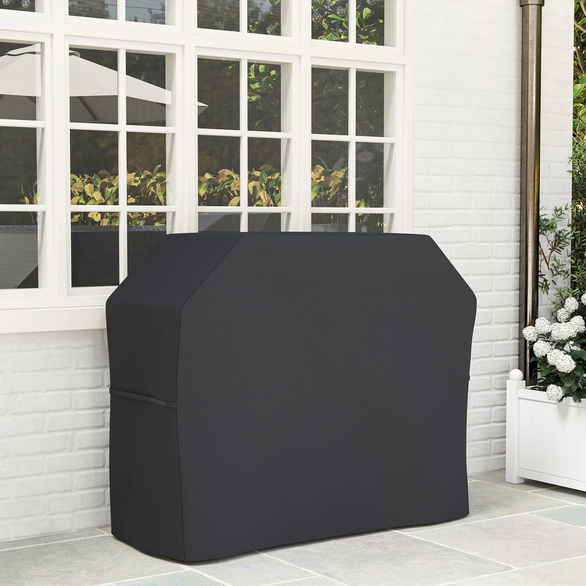 BBQ Cover for Rectangular Gas Grills 147x61x120cm 420D Oxford PU Coated with Drawstring and Hook Loop Black